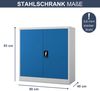 Aktenschrank abschließbar BEATA - 3 Ebenen verstellbar, Flügeltüren | Metallschrank Werkstatt Mehrzweckschrank Büroschrank aus Stahl Werkzeugschrank, 93x90x40cm Grau-Blau Bild 2