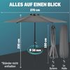 Kingsleeve Sonnenschirm, halbrund, wasserabweisend, UV-Schutz 50+, Stahl creme, 270 cm Bild 4