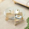 Couchtisch 80 x 80 x H 36 cm mit Sicherheitsglasplatte, fächerförmigem MDF-Gestell in Holzoptik Bild 3