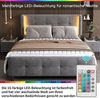 Polsterbett 140x200 mit LED in 16 Farben, Samt Doppelbett mit gesteppter Lehne, höhenverstellbarem Kopfteil, modernes LED-Bett, grau Bild 4