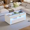 Couchtisch 100 x 50 x 40 cm mit LED, 2 Schubladen, Glasplatte, Hochglanz Weiß Bild 4