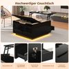 Merax Wohnzimmer-Couchtisch, Anhebbarer kaffeetisch mit LED-Lichtleiste,Sofatisch mit 1 Schublade,Hochglanz-Beistelltisch mit verstecktem Stauraum und hochklappbaren Türen, Schwarz Bild 5