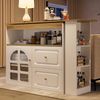 Sideboard 138-204x39x104 cm, drehbar & ausziehbar, MDF mit Bogentür aus gehärtetem Glas, 2 Schubladen,Weiß Bild 3