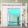 Merax Hochbett 90x200cm Kinderbett Jugendbett mit 4 Schubladen und 1 Stauraumschrank, Unterbettschreibtisch, offenem Kleiderschrank, LED-Licht und USB, weiß Bild 2
