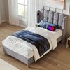 Einzelbett 90x200 cm Grau Leinen mit USB & Type-C Ladeanschluss,gepolstertes Kopfteil,Design-Paneel,stabiler Rahmen,inklusive Matratze Bild 4