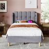 Einzelbett 90x200 cm Grau Leinen mit USB & Type-C Ladeanschluss,gepolstertes Kopfteil,Design-Paneel,stabiler Rahmen,inklusive Matratze Bild 5