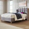 Einzelbett 90x200 cm Grau Leinen mit USB & Type-C Ladeanschluss,gepolstertes Kopfteil,Design-Paneel,stabiler Rahmen,inklusive Matratze Bild 3