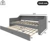 Bett 90x200 cm Polsterbett mit Ausziehbett, Leinenbezug, LED-Ambientbeleuchtung & USB, Grau Bild 4