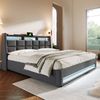 Merax Doppelbett, Polsterbett, 180x200cm, mit USB & LED, mit Lattenrost aus Metallrahmen, Bettgestell aus Leinenmaterial Jugendbett, Grau Bild 3
