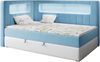 Boxspringbett mit LED, Einzelbett mit Bettkasten und Topper - JUNIOR GOLD 3 - 90x200 cm - Blau und Weiß - Linke Seite Bild 2