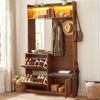 Merax Kompaktgarderobe, Garderobenschrank für Diele mit 2 Klappschuhfächern, Ganzkörperspiegel, per App farbverstellbare LED, Metallgriffe, Nussbaum Bild 2