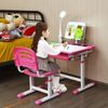 Kinderschreibtisch Neigungsverstellbar Schülerschreibtisch mit Lampe und Stuhl Farbewahl-Rosa Bild 1