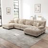 Modulares Sofa aus Chenille 406x145x81 cm mit runden Armlehnen und 2 Ottomanen, beige Bild 3