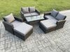 Fimous 7-Sitzer Hoher Rücken Rattan Gartenmöbel Sets mit Rechteckig Couchtisch 2 Großer Fußhocker Doppelsofa Stuhl Dunkelgrau Gemischt Bild 2