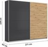 rauch Quadra, Kleiderschrank, Schiebetürenschrank, 2-türig, mit 3 Kleiderstangen und 6 Einlegeböden, Farbe Grau metallic/Eiche Artisan, BxHxT 271x229x62cm Bild 4