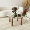 Dmora Wohnzimmertisch Gran, Niedriger Wohnzimmertisch, Kaffeeregal, Couchtisch für Sofa, 80x80h40 cm, Nussbaum und Transparent Bild 5