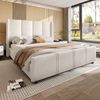 Polsterbett 140x200 cm mit USB/Typ-C, hohem Kopf- und Fußteil, Samtbezug, ohne Matratze, Beige Bild 2