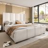 Polsterbett 140x200 cm mit USB/Typ-C, hohem Kopf- und Fußteil, Samtbezug, ohne Matratze, Beige Bild 3