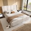 Polsterbett 140x200 cm mit USB/Typ-C, hohem Kopf- und Fußteil, Samtbezug, ohne Matratze, Beige Bild 4