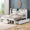 Doppelbett mit USB-Anschlüssen, Schubladen & Schrank, 140x190 cm, Weiß Bild 2