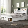 Doppelbett mit USB-Anschlüssen, Schubladen & Schrank, 140x190 cm, Weiß Bild 4