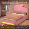 MSMASK Kinderbett im Kronen-Design mit LED-Beleuchtung, Ladestation und 2 Schubladen (Ohne Matratze), Polsterbett Jugendbett Prinzessinnenbett 90x200 cm Bild 4
