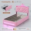 MSMASK Kinderbett im Kronen-Design mit LED-Beleuchtung, Ladestation und 2 Schubladen (Ohne Matratze), Polsterbett Jugendbett Prinzessinnenbett 90x200 cm Bild 2
