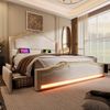 Polsterbett Samt mit 4 Schubladen, LED & USB-Anschluss, 160x200 cm, Beige, mit Matratze Bild 5