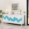 UEV Sideboard mit 4 Türen, Modern Kommode mit Wellenmuster Buffet für Küche (Packung, 160x40x73cm Highboard TV Schrank, Mehrzweckschrank), verstellbare Ablage, Anti-Kipp Schutz, Drucktüröffner Bild 1