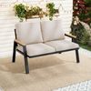OKWISH Sofa für 2 Personen aus Polyester – Grau, Handläufe aus Holz-Kunststoff-Verbundwerkstoff, für Garten & Terrasse 1 Teile, 2-Sitzer Outdoorsofa aus verzinktem Stahl in Graubeige Bild 2