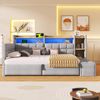 Merax Polsterbett 90 × 200 cm, Tagesbett, Daybett, Schlafsofa, mit hydraulischer Lagerung, USB- und Typ-C-Anschlüssen, Ablagefach, Stauraumbank am Fußende, LED-Lichtleiste, Samt, Grau Bild 5