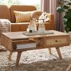 Couchtisch 90 x 40 x 45 cm Mango Massivholz / Rattan Wohnzimmertisch Rechteckig, Holztisch mit Stauraum, Sofatisch mit Schublade, Tisch Wohnzimmer Massiv Rohrgeflecht Bild 2