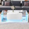 HAUSS SPOLE Couchtisch mit Schublade und LED, Weiß mit gehärtetem Glas, 100x50x31 cm Bild 2