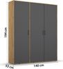 rauch Kleiderschrank; Drehtürenschrank VOYAGER, 3-türig, Graumetallic/Eiche Artisan, 140x194x53xcm Bild 4