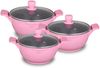 Kochtopfset 20-24-28cm 6-tlg Topf Induktion Alu Guss Geschirr Pink Bild 3