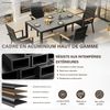 Devoko Gartenmöbel-Set für 4 Personen, HDPS-Tisch 150 cm und 4 stapelbare Aluminium-Stühle, Holzmaserung-Design, Grau Bild 4