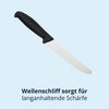 KHG 6er Set Frühstücksmesser Brötchenmesser Tomatenmesser Schwarz | 12 cm Klinge Edelstahl mit Wellenschliff | Tafelmesser Brotzeitmesser Vespermesser mit Fingerschutz Bild 4