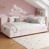 Polsterbett, Kinderbett,Einzelbett, Stauraumbett, Schlafsofa 90x200 cm, mit Lattenrost, USB-Ladegerät, Stautasche, Jugendbett und Erwachsenen-Kinderbett, Samt,rosa (ohne Matratze) Bild 2