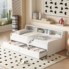 Einzel Tagesbett 90x200 cm Massivkiefer Weiß mit 2 großen Schubladen & seitlichen Ablagefächern, minimalistisches Daybed mit Lattenrost, ohne Matratze Bild 2