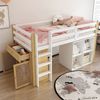 Merax Kinderhochbett, multifunktionales Kinderbett, einzelnes Kinderbett, mit 2 Aufbewahrungsschrank und Leiter, ohne Matratze, 90 x 200 cm, Natur + Weiß Bild 3