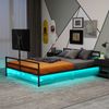 Schwarzes Gaming-Bett aus Metall mit LED-Beleuchtung, Monitorhalterung und Stauraum Bild 5
