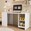 Flieks Regal-Schreibtisch 2-in-1 ausziehbar Computertisch mit Rollen/Schrank mit Ablagen (Tischplatte: 84x51 cm, Mehrzweckschrank: 55x40x75 cm, Gesamtlänge 126 cm, 1-St), Multifunktionaler Klapptisch Eckschreibtisch Arbeitstisch Büro Weiß Bild 2