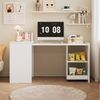 Flieks Regal-Schreibtisch 2-in-1 ausziehbar Computertisch mit Rollen/Schrank mit Ablagen (Tischplatte: 84x51 cm, Mehrzweckschrank: 55x40x75 cm, Gesamtlänge 126 cm, 1-St), Multifunktionaler Klapptisch Eckschreibtisch Arbeitstisch Büro Weiß Bild 3