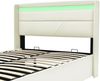 Polsterbett 140x200 cm mit hydraulischem Bettkasten und LED-Kopfteil, gepolstertes PU-Leder, Weiß Bild 5