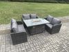 Fimous Rattan Gartenmöbel Sofa Set Gas Feuergrube Esstisch Gasheizung mit Liebe Sofa Dunkelgrau Gemischt Bild 3