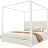 180x200 cm großes Polsterbett mit Himmelbettgestell, Kopfteil und Metallrahmen, Beige + Weiß Bild 4