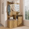 Merax Garderobenset, Kompaktgarderobe, Flurgarderobe mit Spiegel und Polsterkissen, Flurschrank, Wohnwand, Regal, Holzfarbe Bild 2