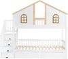 Etagenbett 90×200 cm mit Rausfallschutz, Fensterdesign und Stauraumtreppe, Weiß/Natur, ohne Matratze Bild 4