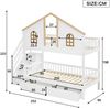 Etagenbett 90×200 cm mit Rausfallschutz, Fensterdesign und Stauraumtreppe, Weiß/Natur, ohne Matratze Bild 5