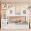 Etagenbett 90×200 cm mit Rausfallschutz, Fensterdesign und Stauraumtreppe, Weiß/Natur, ohne Matratze Bild 3